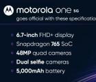 搭载Snapdragon 765 SoC和90Hz显示屏的Motorola One 5G：价格规格