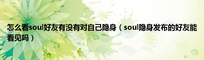 怎么看soul好友有没有对自己隐身（soul隐身发布的好友能看见吗）