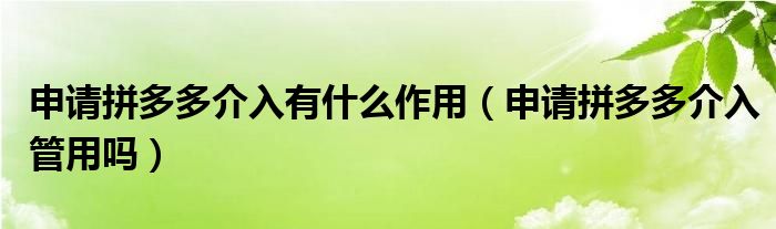 申请拼多多介入有什么作用（申请拼多多介入管用吗）