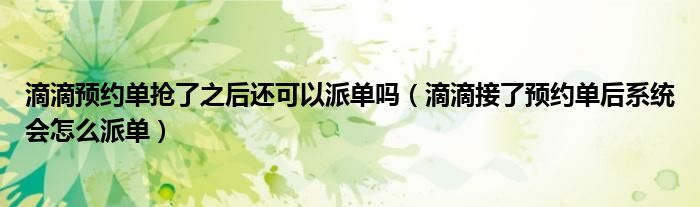 滴滴预约单抢了之后还可以派单吗（滴滴接了预约单后系统会怎么派单）