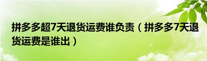 拼多多超7天退货运费谁负责（拼多多7天退货运费是谁出）