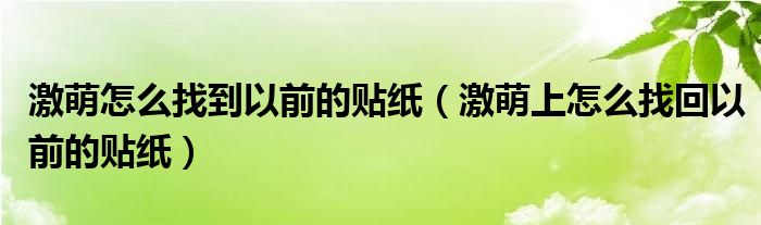 激萌怎么找到以前的贴纸（激萌上怎么找回以前的贴纸）