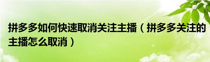 拼多多如何快速取消关注主播（拼多多关注的主播怎么取消）