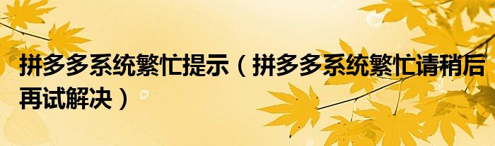 拼多多系统繁忙提示（拼多多系统繁忙请稍后再试解决）