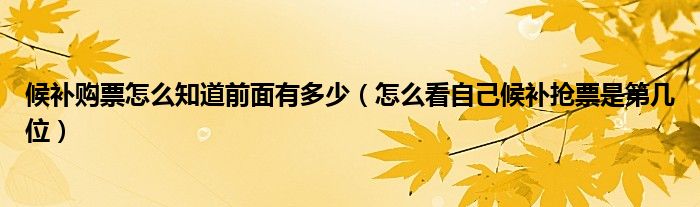 候补购票怎么知道前面有多少（怎么看自己候补抢票是第几位）