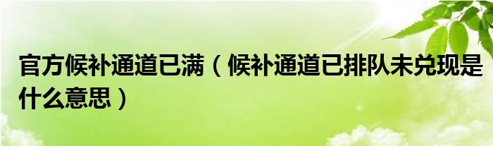 官方候补通道已满（候补通道已排队未兑现是什么意思）