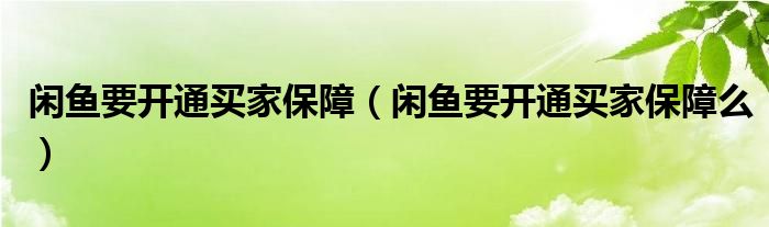 闲鱼要开通买家保障（闲鱼要开通买家保障么）