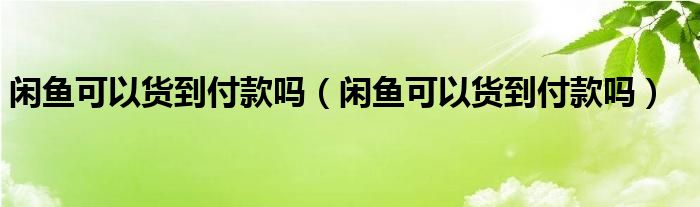 闲鱼可以货到付款吗（闲鱼可以货到付款吗）