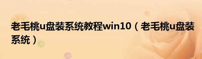 老毛桃u盘装系统教程win10（老毛桃u盘装系统）