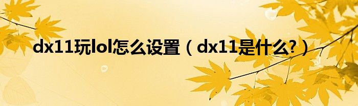 dx11玩lol怎么设置（dx11是什么?）