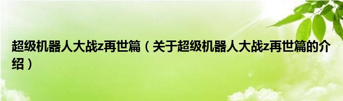 超级机器人大战z再世篇（关于超级机器人大战z再世篇的介绍）