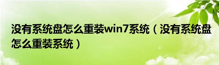 没有系统盘怎么重装win7系统（没有系统盘怎么重装系统）