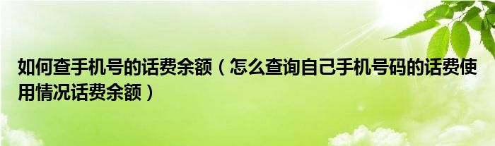 如何查手机号的话费余额（怎么查询自己手机号码的话费使用情况话费余额）