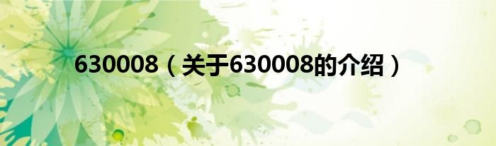 630008（关于630008的介绍）