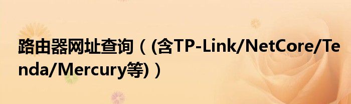 路由器网址查询（(含TP-Link/NetCore/Tenda/Mercury等)）