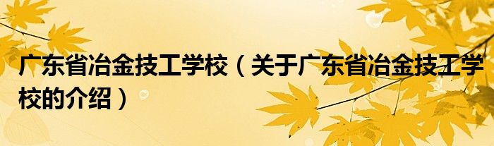 广东省冶金技工学校（关于广东省冶金技工学校的介绍）