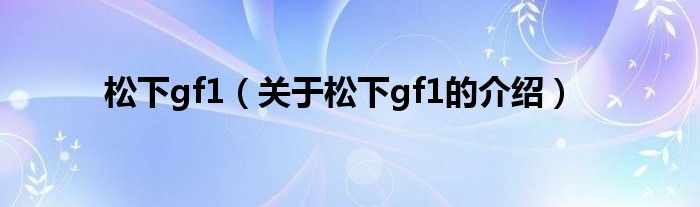 松下gf1（关于松下gf1的介绍）