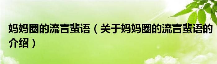 妈妈圈的流言蜚语（关于妈妈圈的流言蜚语的介绍）