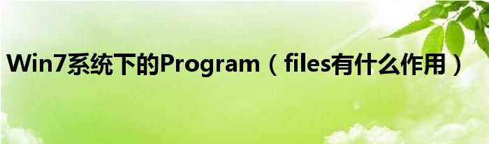 Win7系统下的Program（files有什么作用）