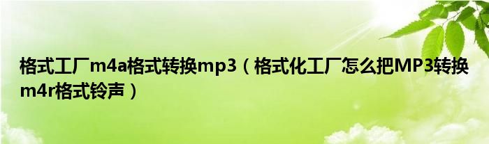 格式工厂m4a格式转换mp3（格式化工厂怎么把MP3转换m4r格式铃声）