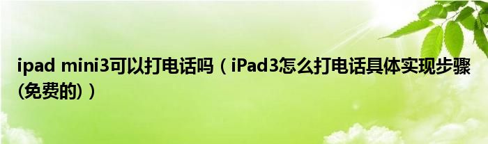 ipad mini3可以打电话吗（iPad3怎么打电话具体实现步骤(免费的)）