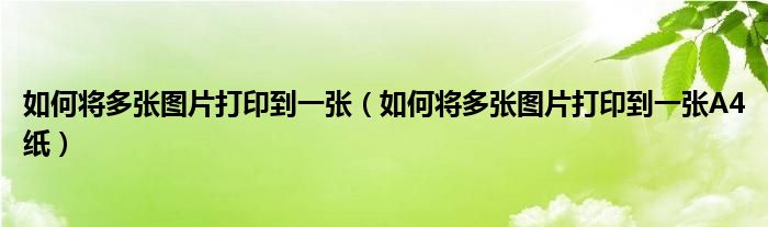 如何将多张图片打印到一张（如何将多张图片打印到一张A4纸）