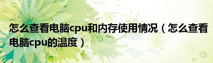 怎么查看电脑cpu和内存使用情况（怎么查看电脑cpu的温度）