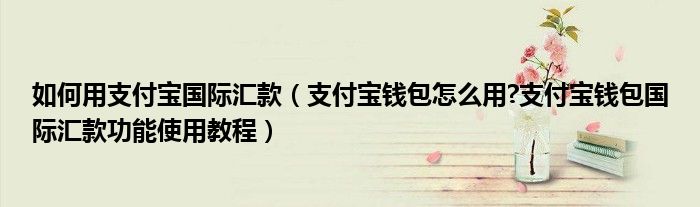 如何用支付宝国际汇款（支付宝钱包怎么用?支付宝钱包国际汇款功能使用教程）