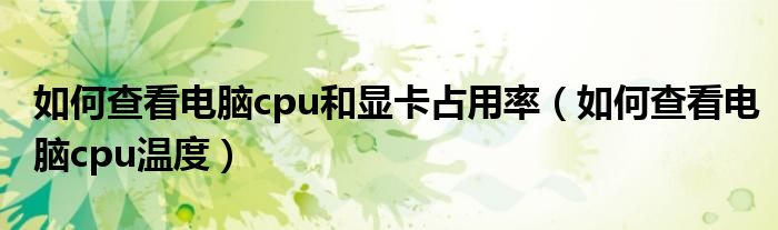 如何查看电脑cpu和显卡占用率（如何查看电脑cpu温度）