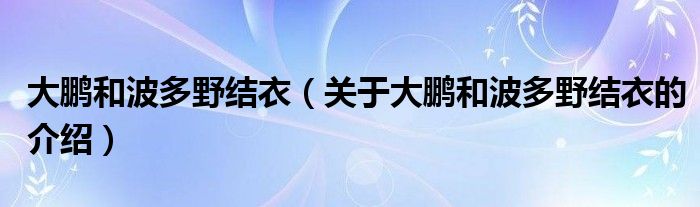 大鹏和波多野结衣（关于大鹏和波多野结衣的介绍）