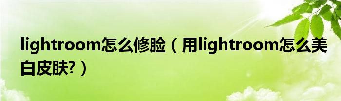 lightroom怎么修脸（用lightroom怎么美白皮肤?）