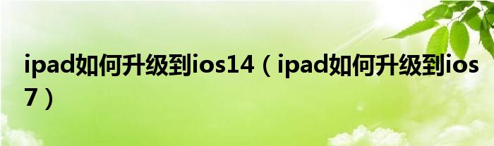 ipad如何升级到ios14（ipad如何升级到ios7）