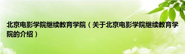 北京电影学院继续教育学院（关于北京电影学院继续教育学院的介绍）