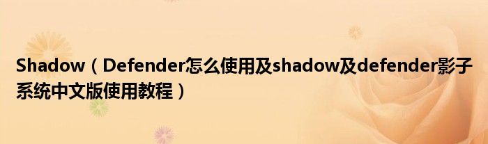 Shadow（Defender怎么使用及shadow及defender影子系统中文版使用教程）