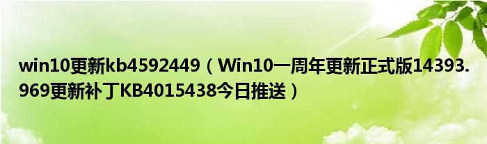 win10更新kb4592449（Win10一周年更新正式版14393.969更新补丁KB4015438今日推送）