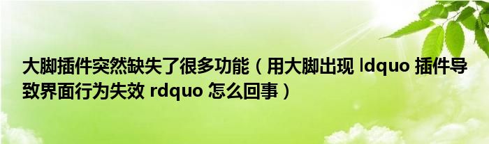 大脚插件突然缺失了很多功能（用大脚出现 ldquo 插件导致界面行为失效 rdquo 怎么回事）