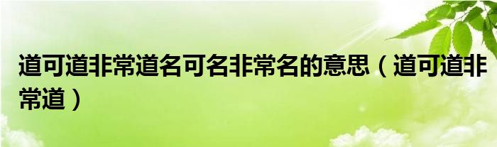 道可道非常道名可名非常名的意思（道可道非常道）