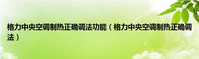 格力中央空调制热正确调法功能（格力中央空调制热正确调法）