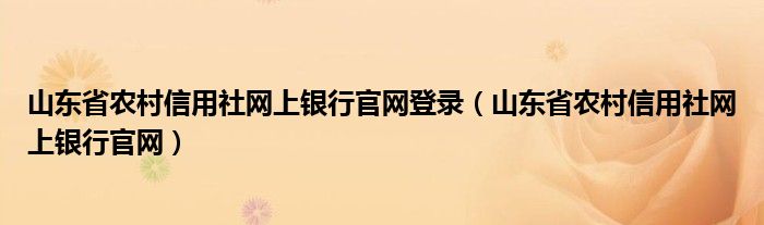 山东省农村信用社网上银行官网登录（山东省农村信用社网上银行官网）