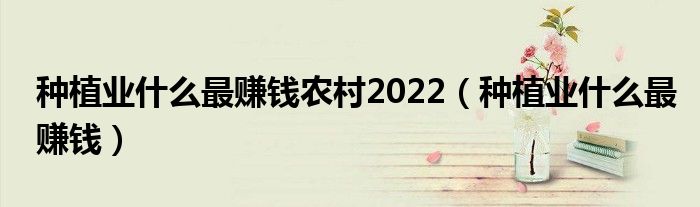 种植业什么最赚钱农村2022（种植业什么最赚钱）