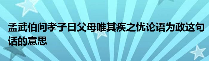 孟武伯问孝子曰父母唯其疾之忧论语为政这句话的意思