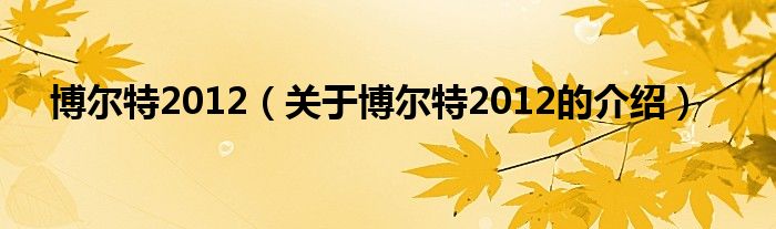 博尔特2012（关于博尔特2012的介绍）