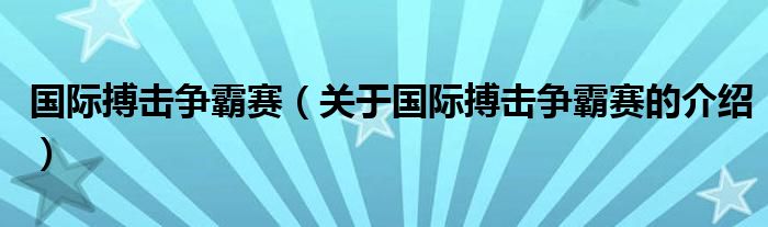 国际搏击争霸赛（关于国际搏击争霸赛的介绍）