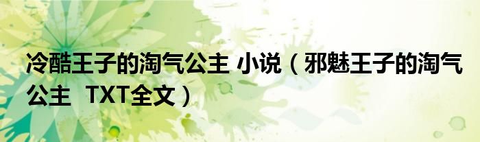 冷酷王子的淘气公主 小说（邪魅王子的淘气公主 TXT全文）