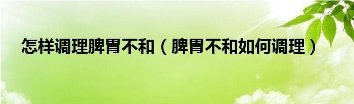 怎样调理脾胃不和（脾胃不和如何调理）