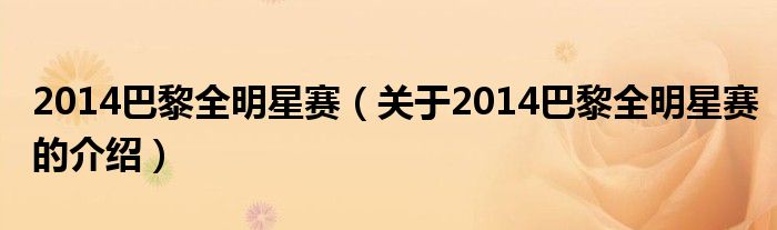 2014巴黎全明星赛（关于2014巴黎全明星赛的介绍）