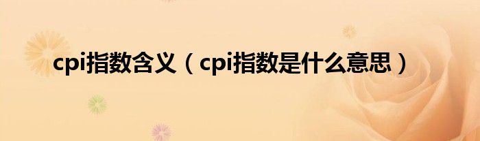 cpi指数含义（cpi指数是什么意思）