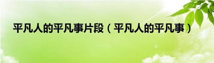 平凡人的平凡事片段（平凡人的平凡事）