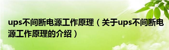 ups不间断电源工作原理（关于ups不间断电源工作原理的介绍）