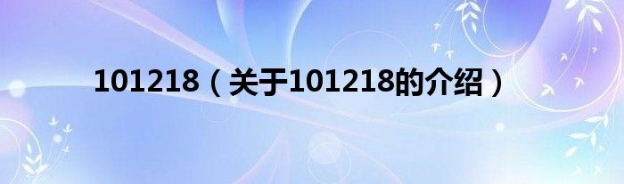 101218（关于101218的介绍）